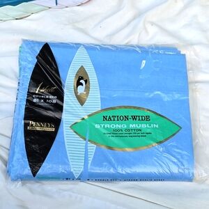 Vintage Penneys Nation Wide 100% Cotton Strong Muslin Flat Sheet Blue Double Bed